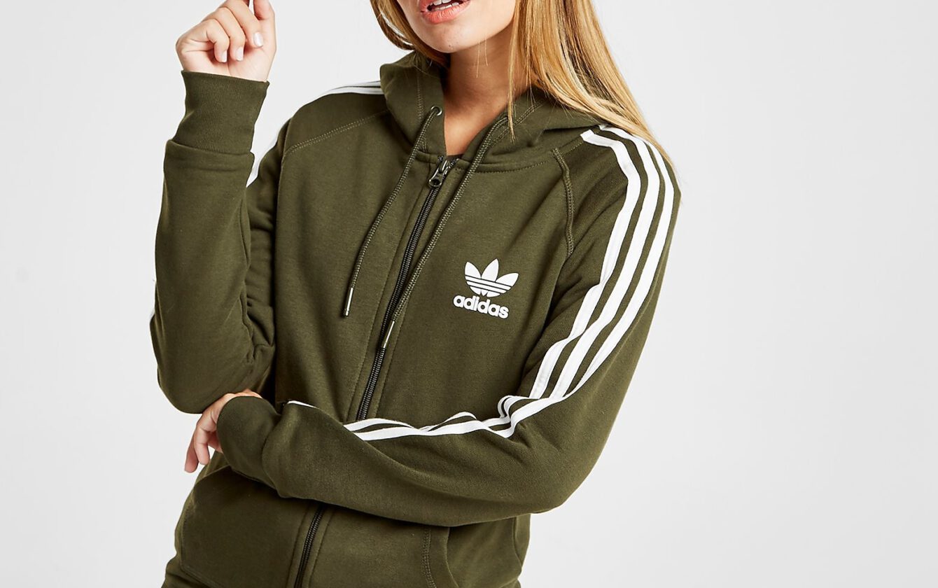 adidas 3 stripe zip hoodie women's